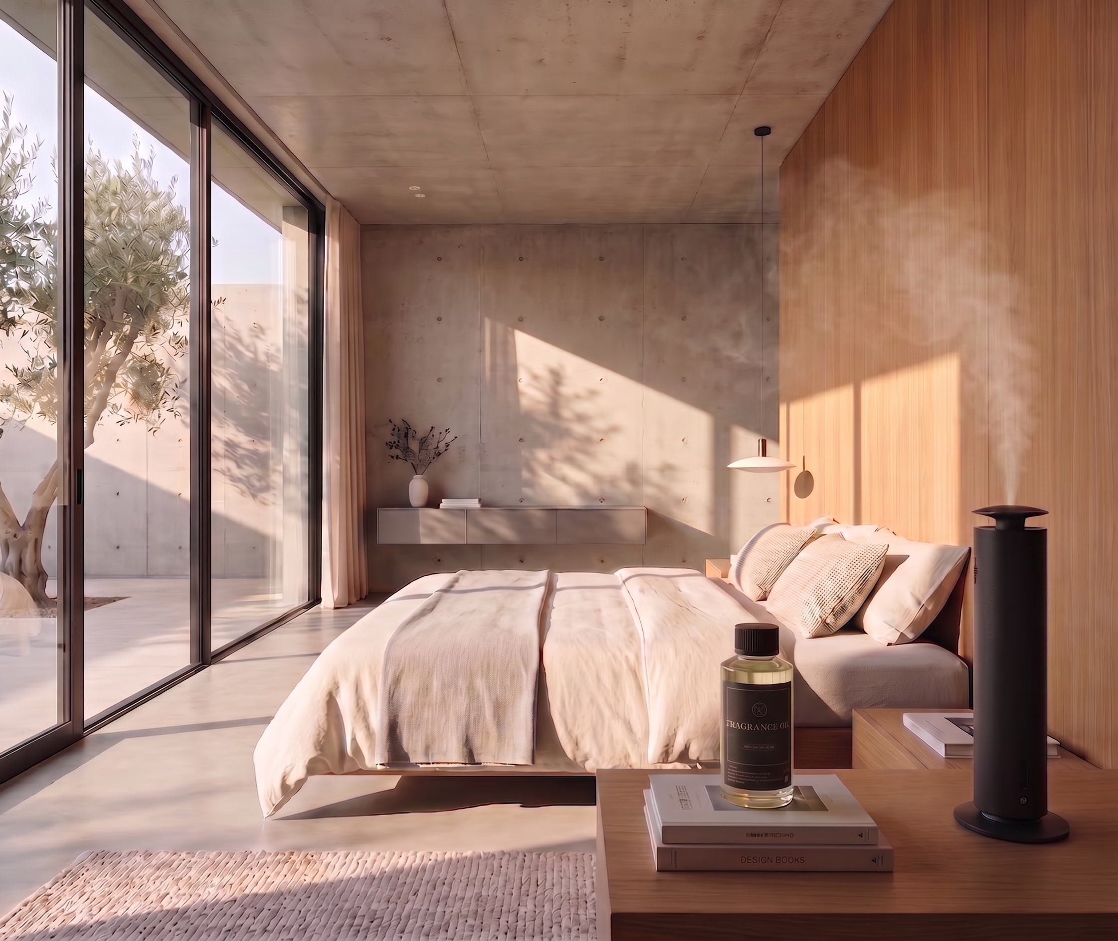 Solaura diffuser and oil in bedroom